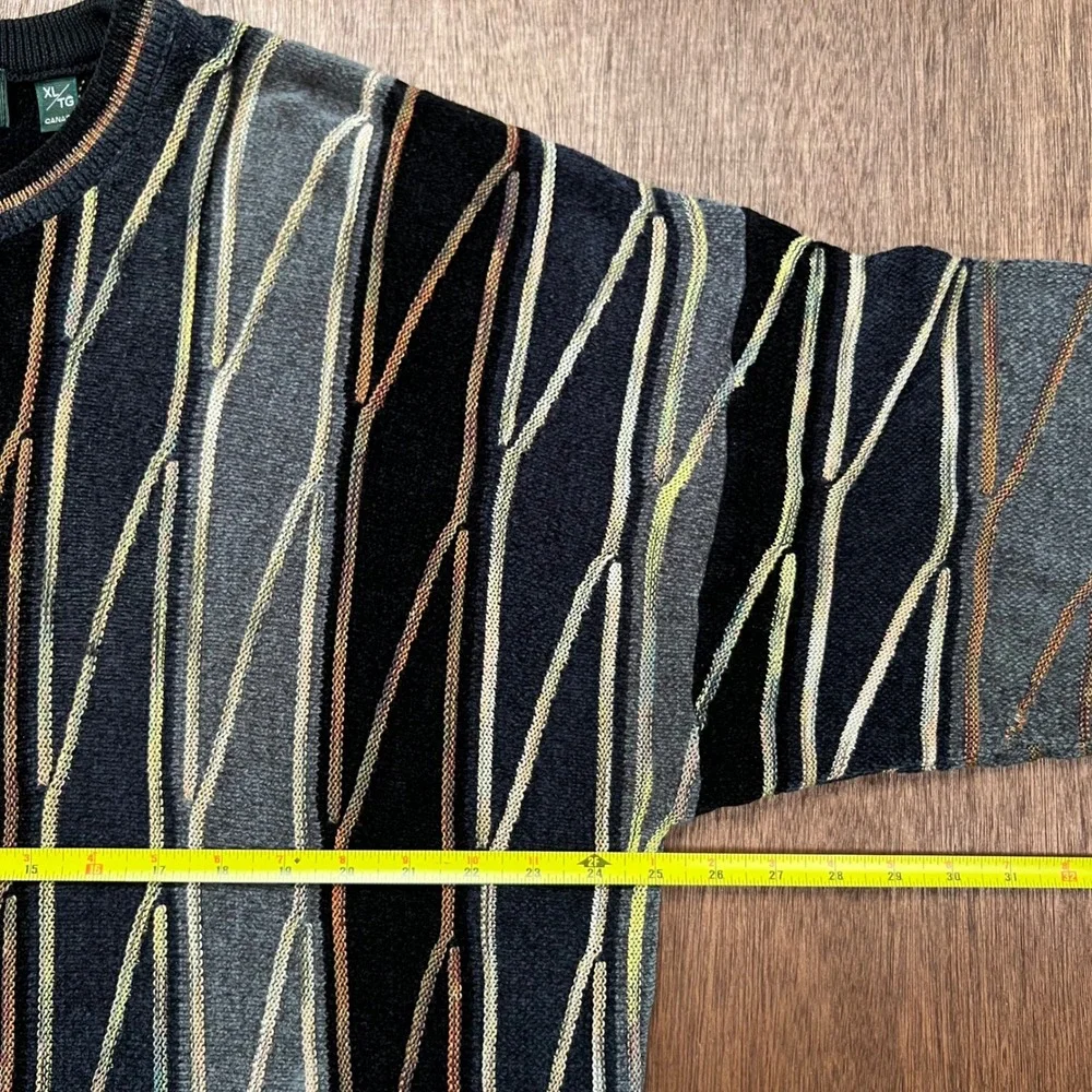 Tundra Canada 3D Knit Sweater XL Multi Color Cropped Raw Hem Coogi Style - Picture 4 of 10